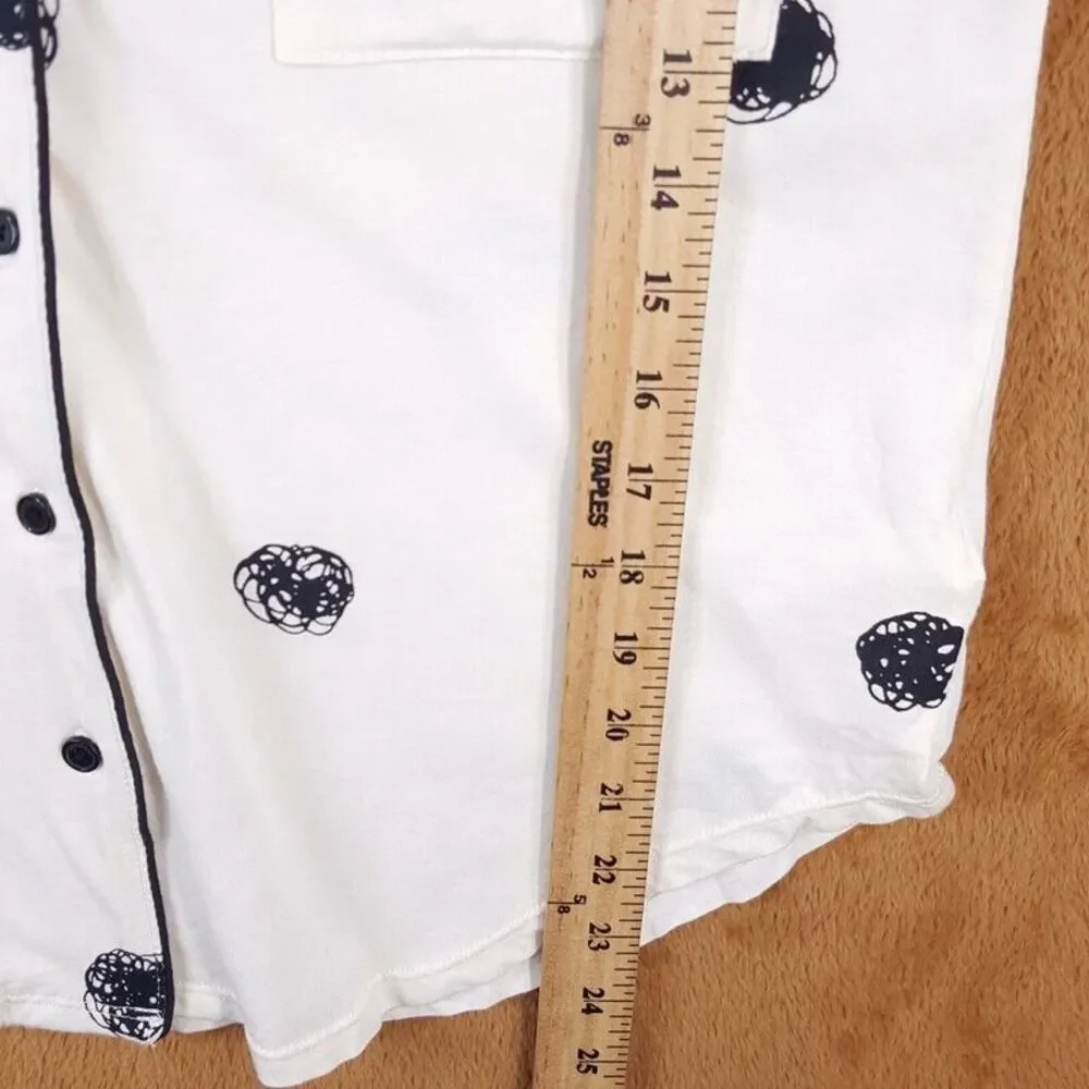 KATE SPADE Sleepwear Womens XS Ivory Button Up Collared Shirt Sleep Top Flower
